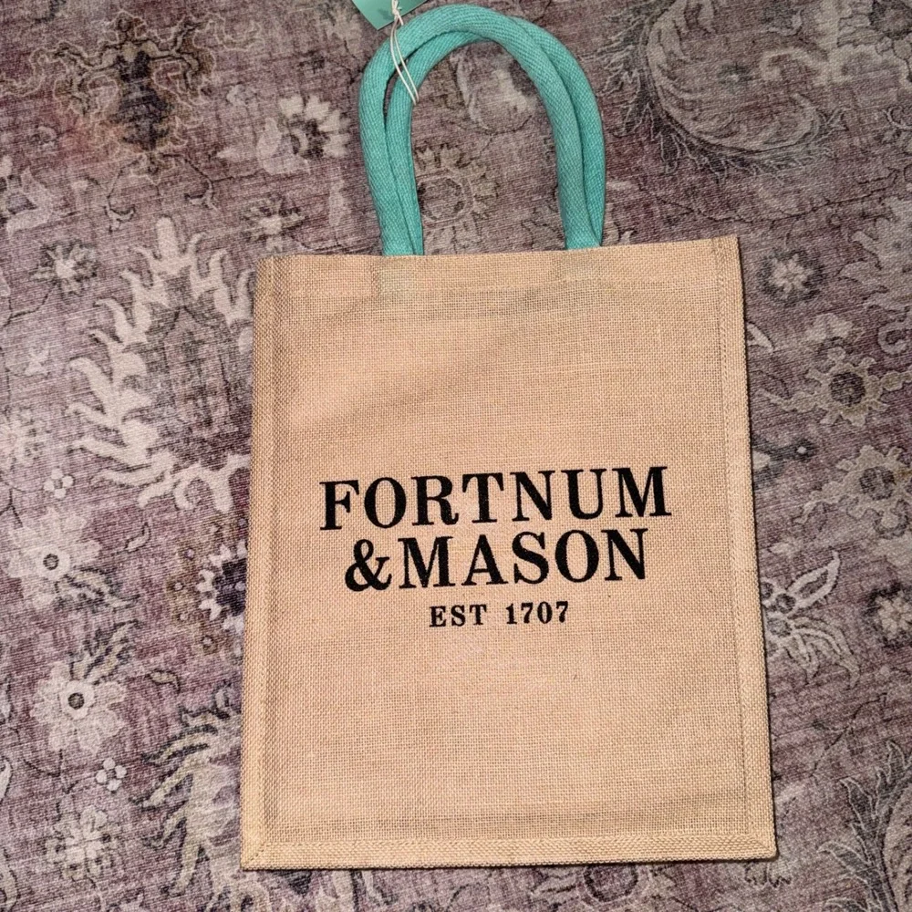 Fortnum & Mason Juco Tote Bag For Life Teal Handles Wine Pockets Shopping NEW